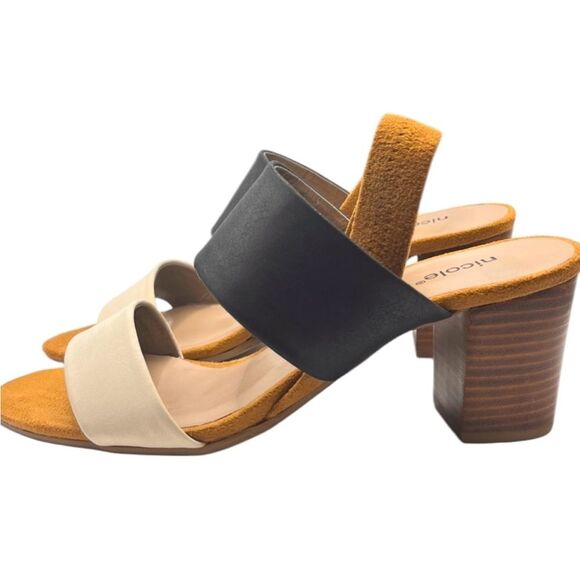 Nicole Victoria Two-Tone Block Heel Strappy Casual Stretchy Sandals Shoes 10 New - Picture 1 of 8